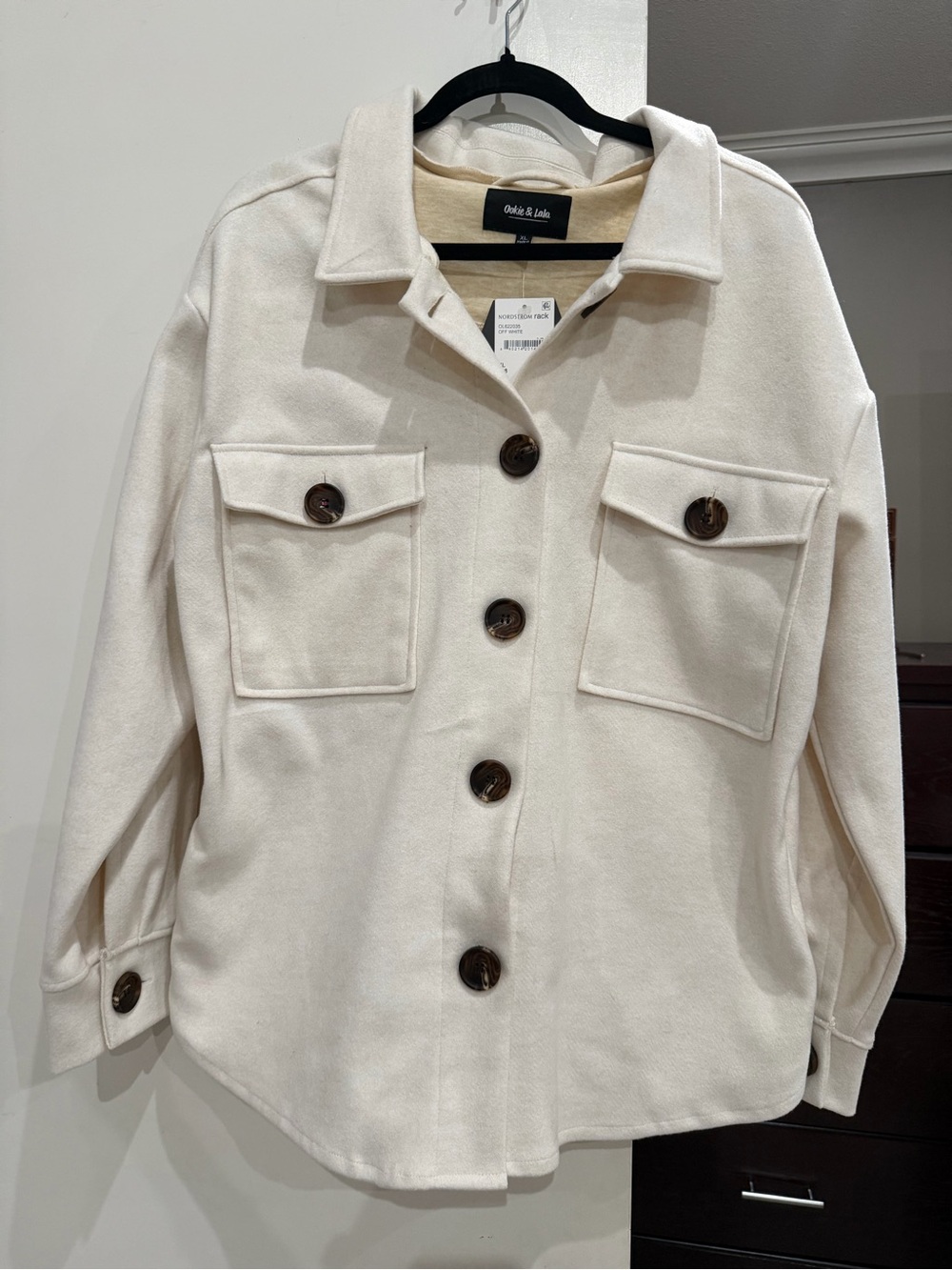Off-White Cream Coat with Dark Tortoiseshell Buttons